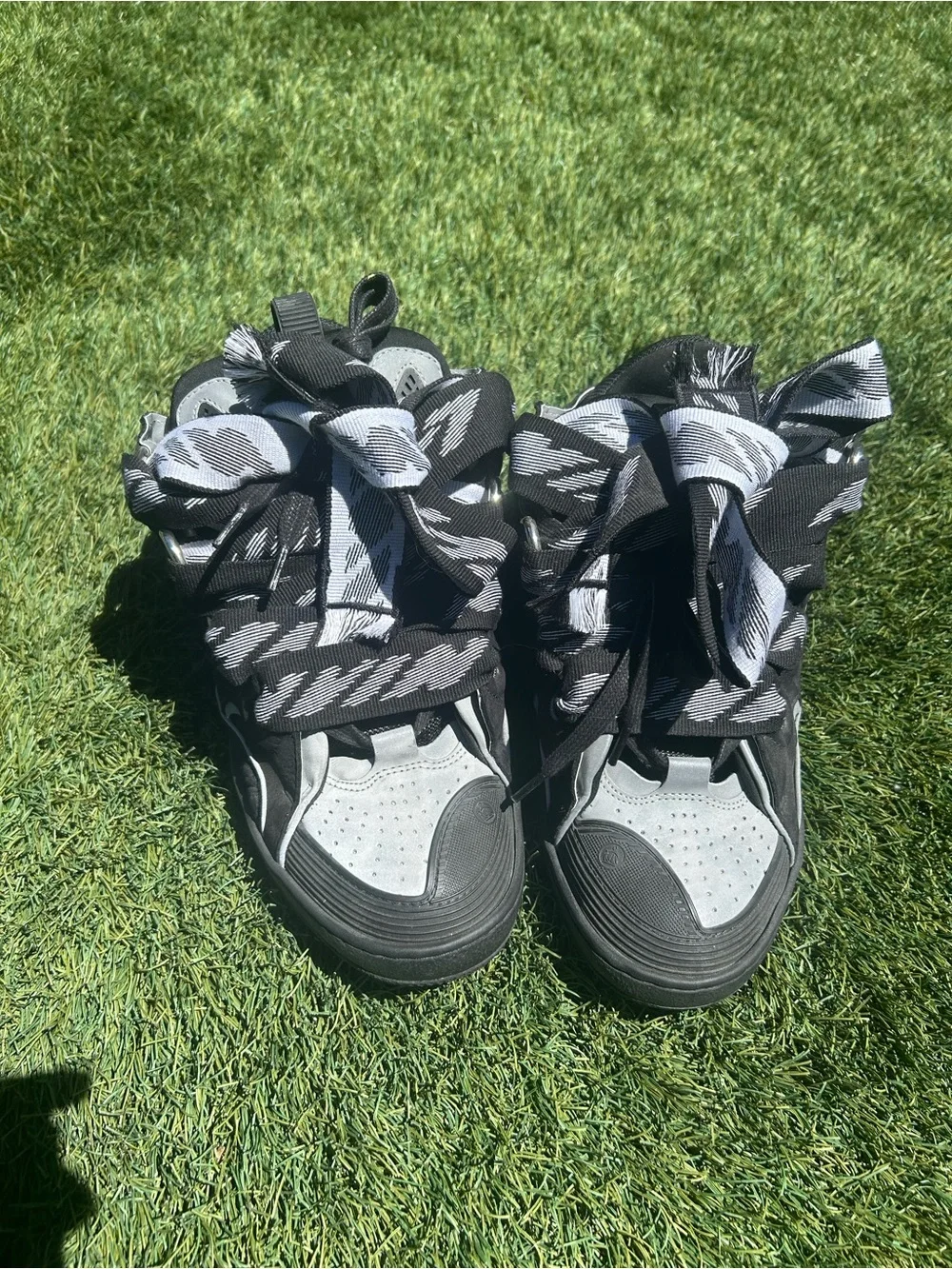 Lanvin Black and Gray High-Top Sneakers with Patterned Laces